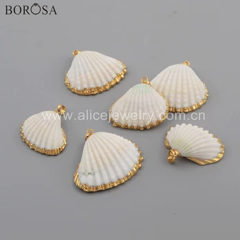 

BOROSA 10PCS New Arrival Gold Electroplated Natural White Shell Scallop Pendant Beads for Necklace for Earring Jewelry G1776