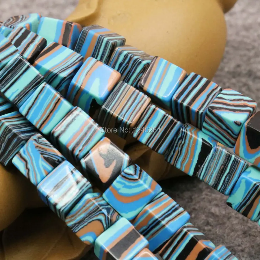 

8mm Accessory Blue Stripe Turkey Stone Square DIY Beads Howlite Loose 15inch Jewelry Making Lucky Stone Gifts Accessory Parts