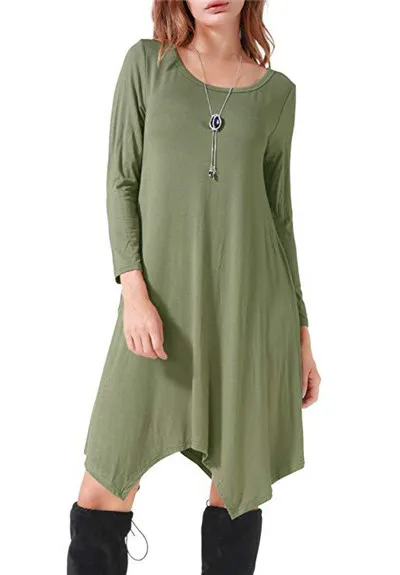 Осенне-зимнее платье, женское платье с длинным рукавом, черное, синее, зеленое, женское повседневное свободное платье нестандартного размера плюс, хлопковое платье 3XL - Цвет: yanqi 8302 Armygreen