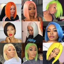 150% Colorful 613 Blonde Lace Front Human Hair Wig Brazilian Pink Grey Short Bob wig 13×6 Transparent Lace Wigs For Black Woman