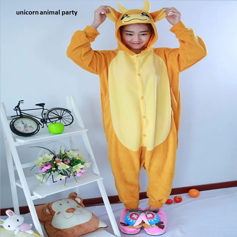 

Kigurumi Cosplay Christmas Adult Onesies Animal Orange Bull Pajamas Sleepwear Costume Pyjamas Sleepsuit Homewear Halloween