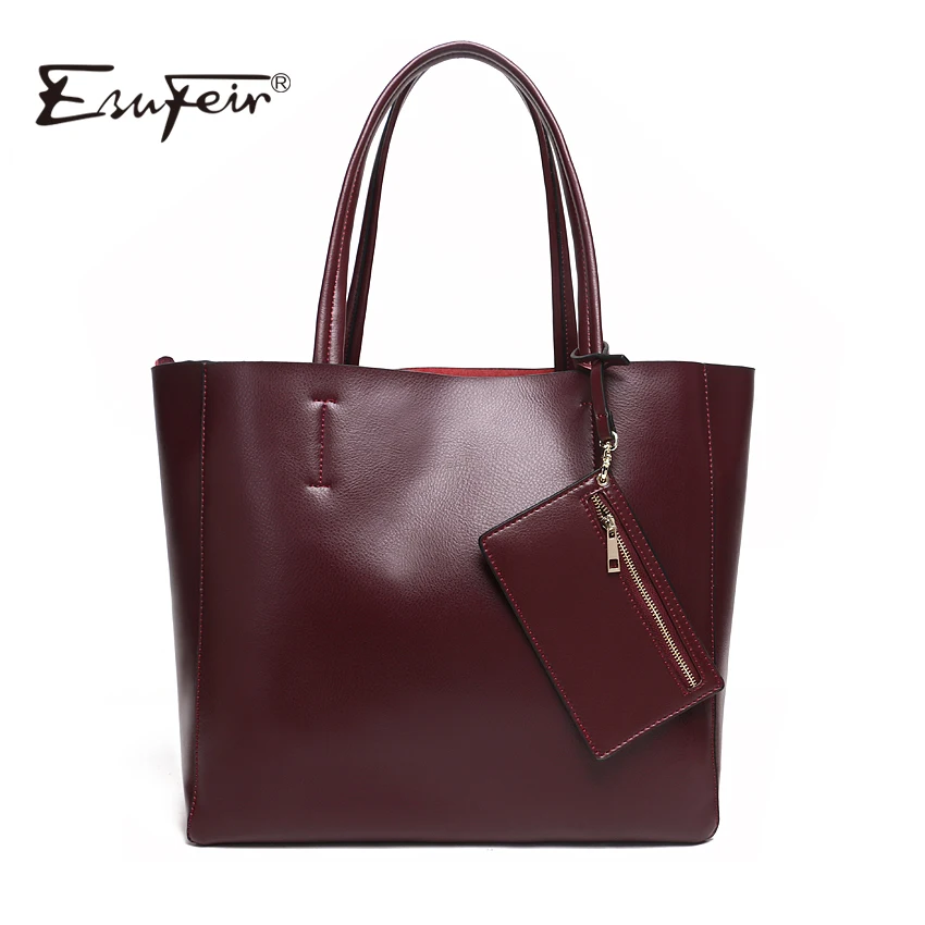 

2018 ESUFEIR Brand Genuine Leather Women Handbag Fashion Shoulder Bag Solid Cowhide Composite Bag Large Capacity Casual Tote Bag