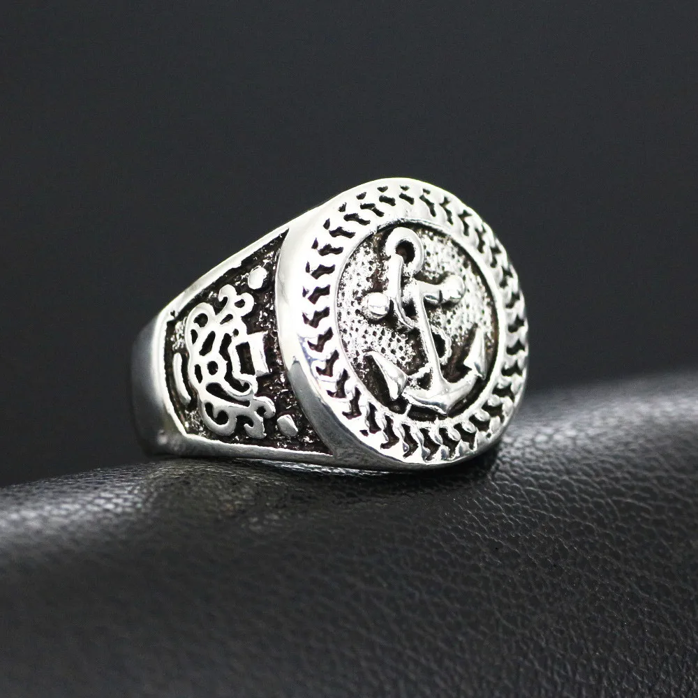 Men's Rudder and Anchor Ring Cold Black Stainless Steel Ring Men's Jewelry 2017 New Highest Quality Punk Vintage Fashion Jewelry