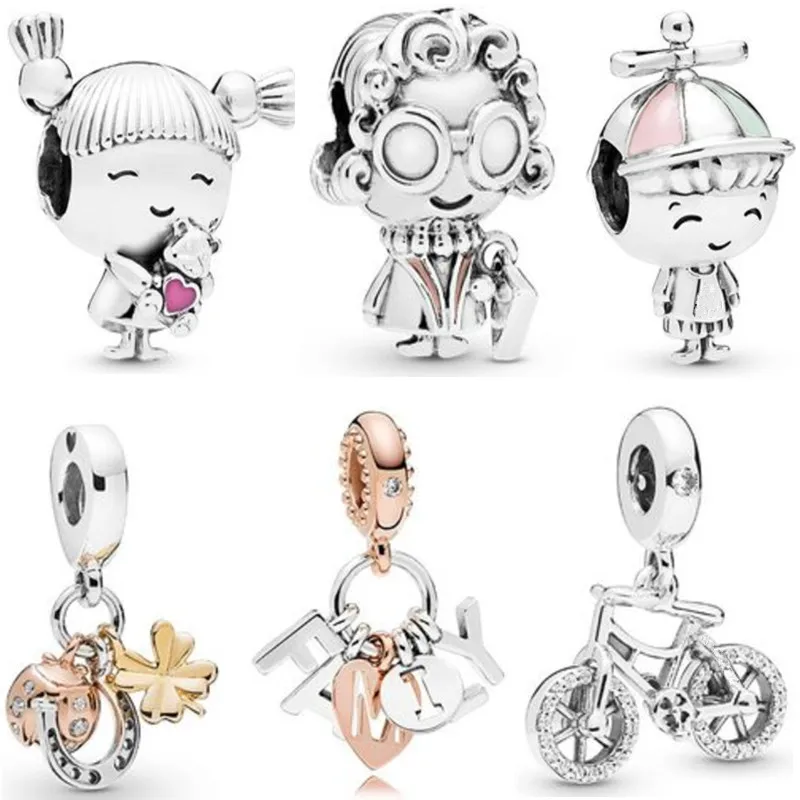 

2019 New Girl with Pigtails Family Hat Boy Mrs. Wise Bead Fit Original Pandora Charms Bracelet Trinket Jewelry For Women Making
