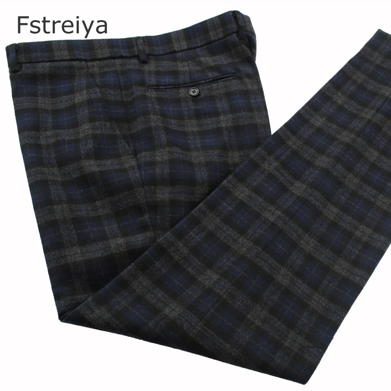 Custom made high quality men woolen plaid tweed suit mens customized Wedding suit coustume homme slim fit clothing tailored suit