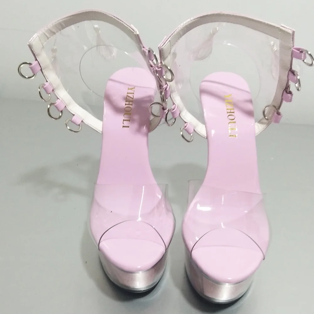 15 cm high heel nightclub using sandals, pole dancing show shoes, model ribbon sexy decoration, dancing shoes