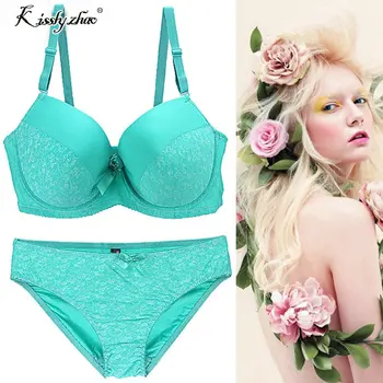 

Women Sexy Bra Thong Sets Plus Size 95DD,100E Large Cups Push Up Bra Set Floral Intimates Underwear Adjustable Lingerie Set