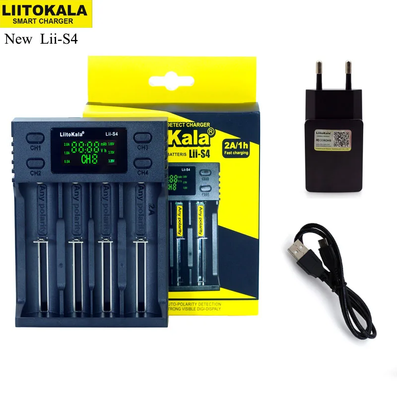Liitokala Lii-S2 S4 PD4 402 202 100 18650 зарядное устройство для аккумуляторов 1,2 в 3,7 в 3,2 в AA21700 NiMH литий-ионный аккумулятор умное зарядное устройство+ 5 В разъем - Цвет: Lii-S4 Charger Set