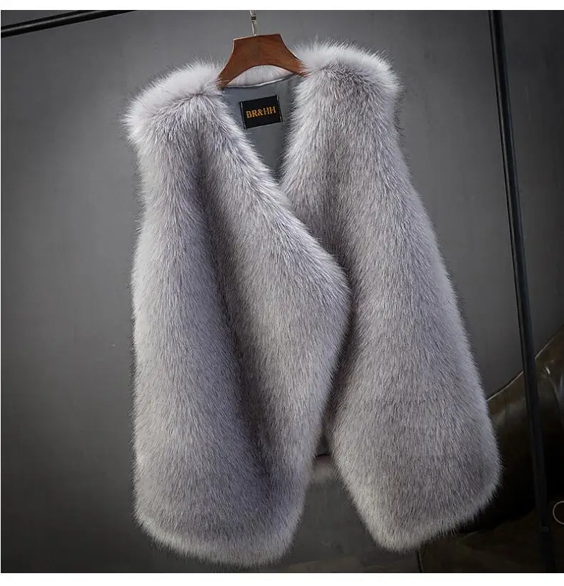 Женское зимнее пальто из искусственного меха, повседневный теплый тонкий жилет из искусственного лисьего меха без рукавов, зимняя женская куртка casaco feminino