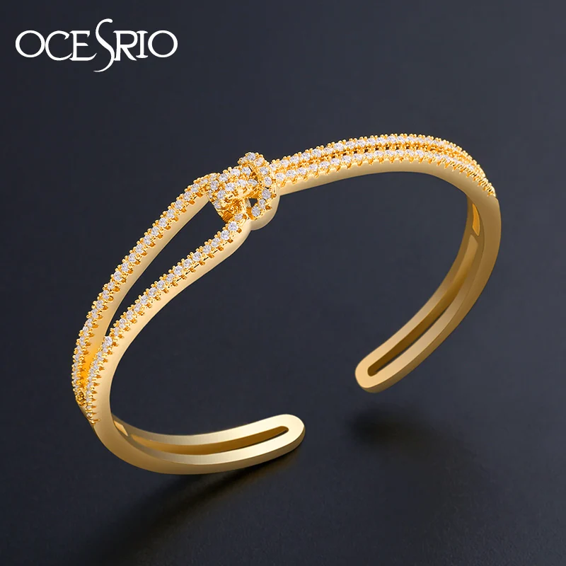 OCESRIO Золотой узел браслеты-манжеты кубический цирконий камни дизайнерское ожерелье металлические браслеты для женщин Роскошные ювелирные изделия brt-b30