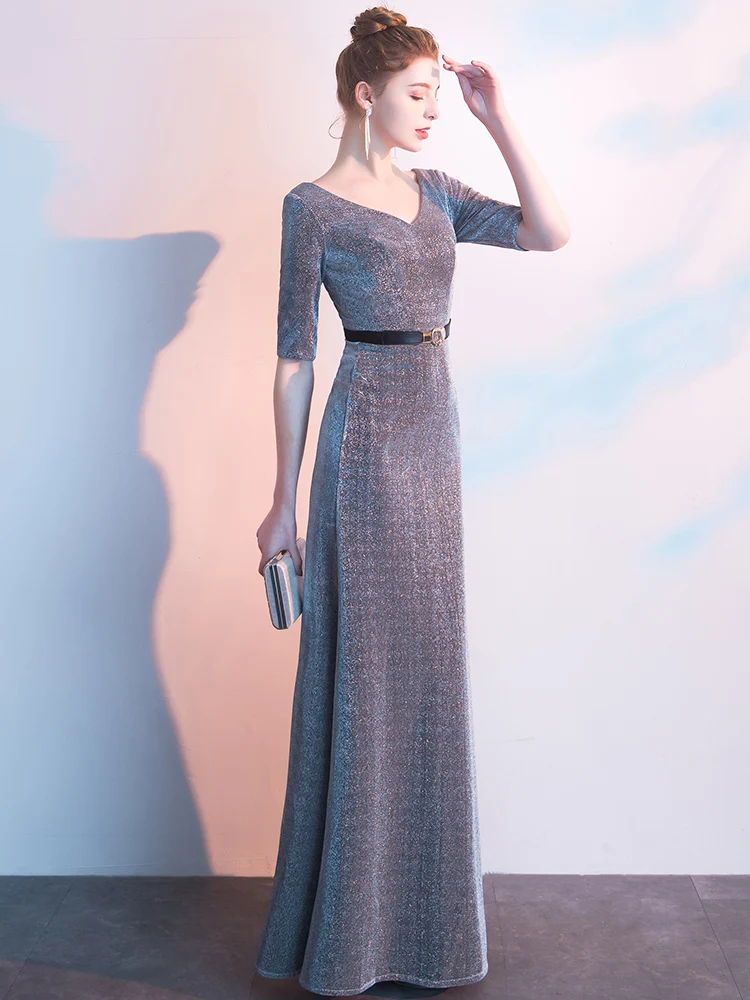 Vestido de festa сексуальное платье с v-образным вырезом для выпускного вечера Robe De Soiree высококачественное серое ТРАПЕЦИЕВИДНОЕ ПЛАТЬЕ С Коротким Рукавом для выпускного вечера es длинное платье