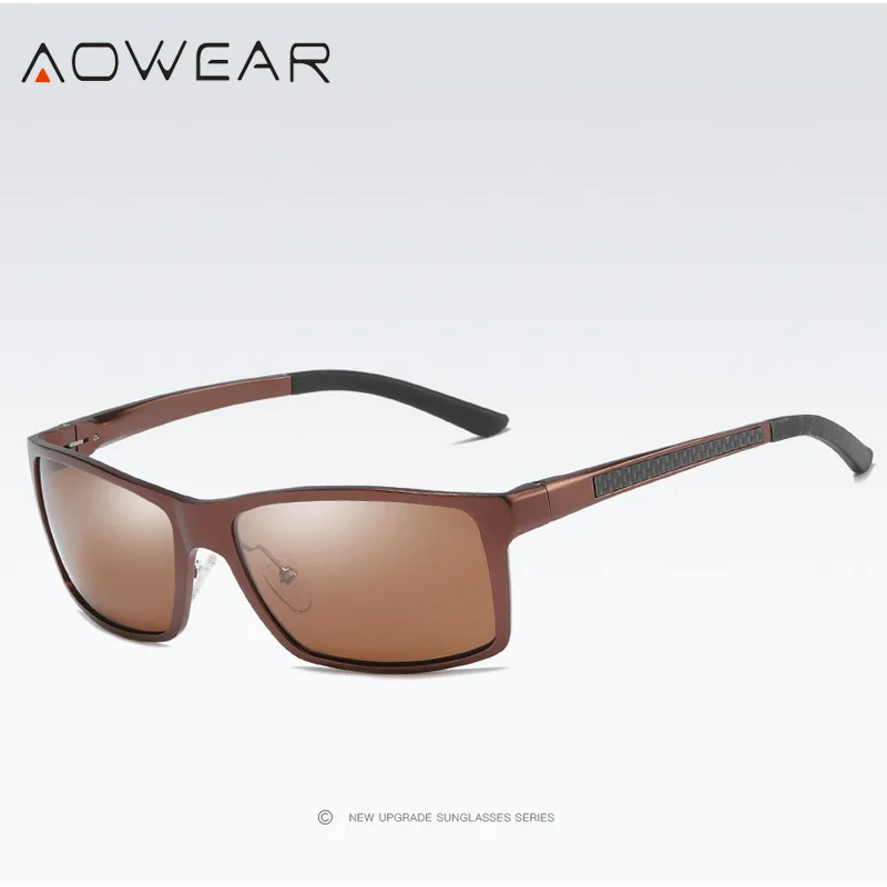 Brown AOWEAR, настоящие, алюминиево-магниевые, поляризационные солнцезащитные очки, мужские, уф400, Ретро стиль, Роскошные, зеркальные, солнцезащитные очки, мужские, Oculos Gafas De Sol Hombre - Цвет линз: Brown