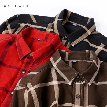 

U&SHARK Spring New Checkered Men Shirt Long Sleeve Flannel Plaid Shirt Men Office Style Business Casual Shirts Social Male