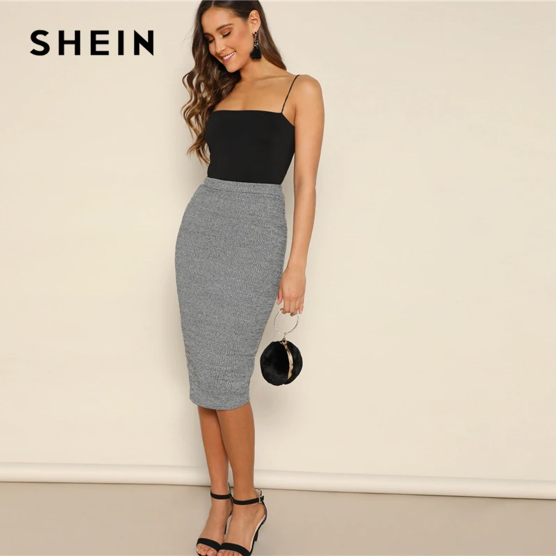 SHEIN Модная Однотонная Юбка Карандаш Трикотажная Офисная Юбка|Юбки| |