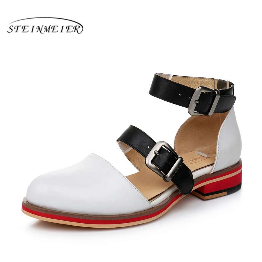 Women sandals 2019 summer yinzo ladies flat genuine leather wedges vintage platform double buckle red shoes for woman sandals