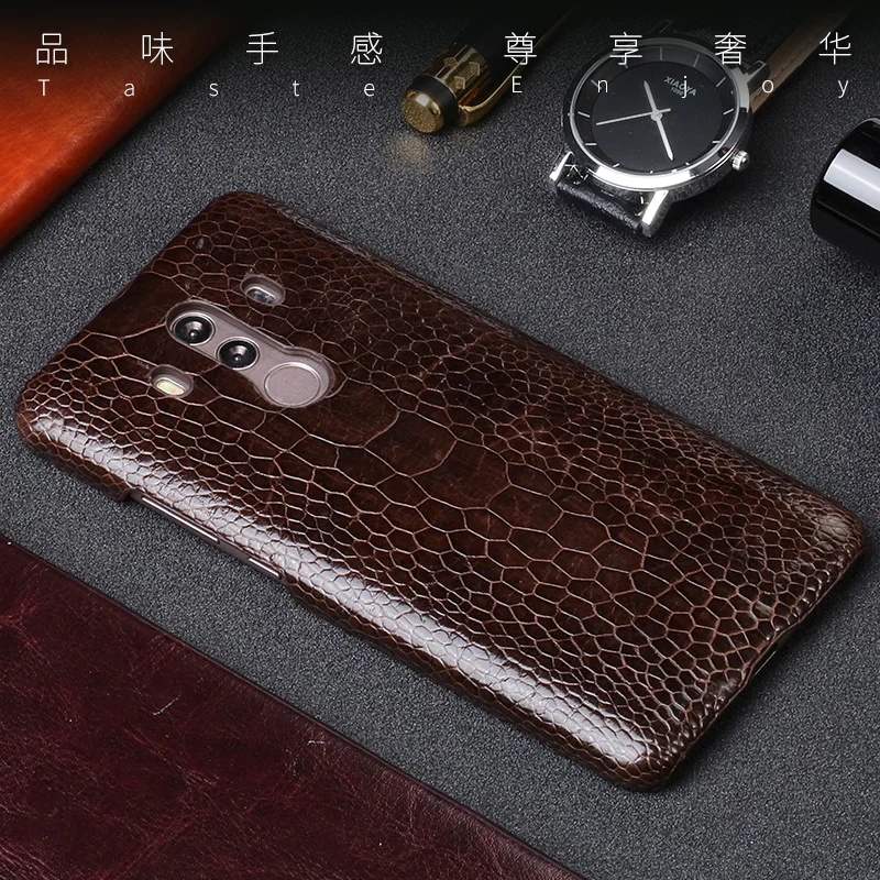 

Luxury Genuine leather Phone Case For Huawei Mate 9 10 Pro Really Ostrich Foot skin back cover For P10 20 Plus Nova 2S cases