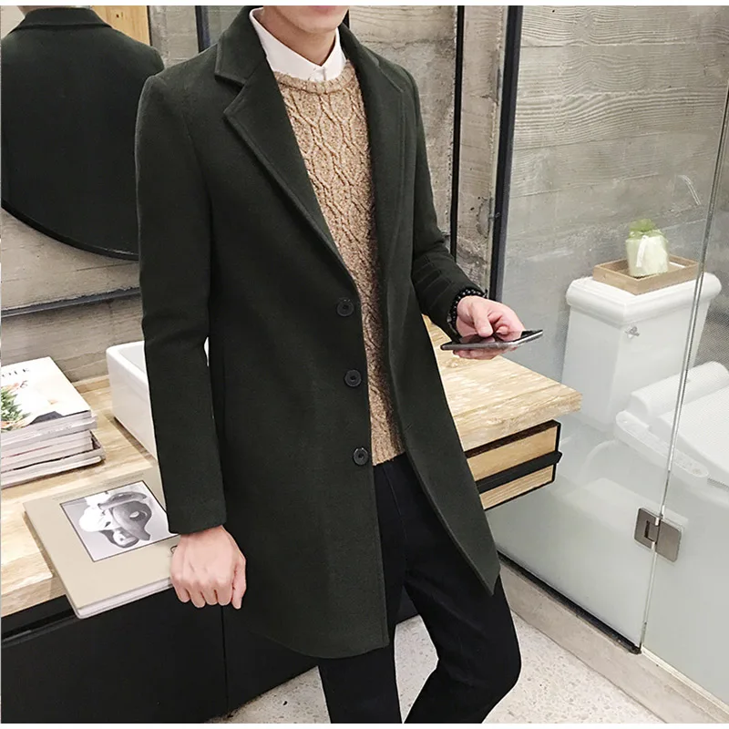 2018 осень зима мужское шерстяное пальто модные корейские Твердые шерсть мужской длинная куртка для мужчин's повседневное Тонкий шерстяное