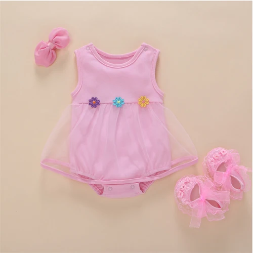 Одежда для маленьких девочек платье для маленьких девочек на 1 день рождения однотонное летнее кружевное платье без рукавов с оборками из тюля для девочек 0, 3, 6, 9 месяцев - Цвет: pink bodysuit shoes