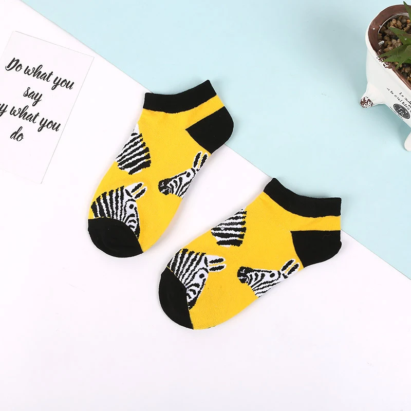 Классические парные носки-башмачки с принтом фруктов и животных Дышащие носки в стиле хип-хоп для скейтборда, Винтажные эластичные мягкие модные носки унисекс - Цвет: zebra