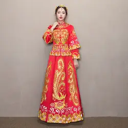 Вышивка Дракон торжественное платье Китайский Стиль костюм Феникс cheongsam вечернее платье show Одежда Тонкий Стиль для свадьбы