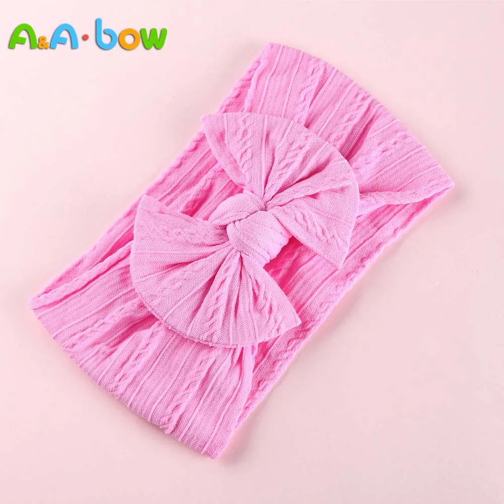 1pcs Cable Knit Nylon Bow Headwrap, One size fits all nylon headbands, wide nylon headbands, baby headbands, Knot bow headwear - Color: 7