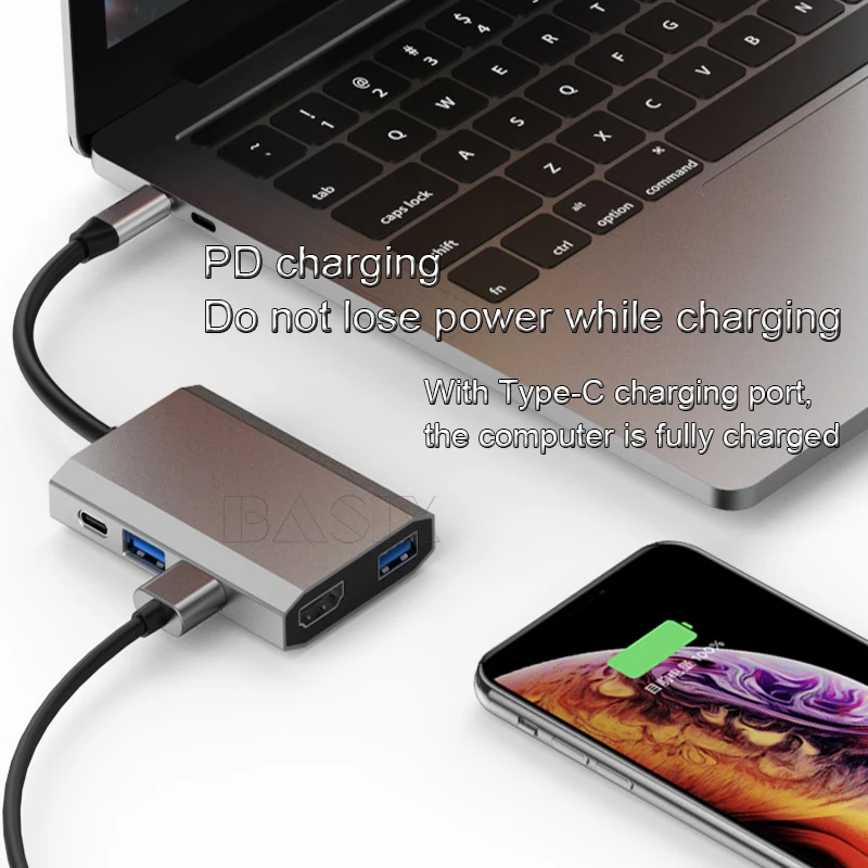 Basix Тип C концентратор Usb C к HDMI 4 K/USB3.0 PD адаптер USB-C конвертер для MacBook, huawei MateBook type C usb 3,0 концентратор