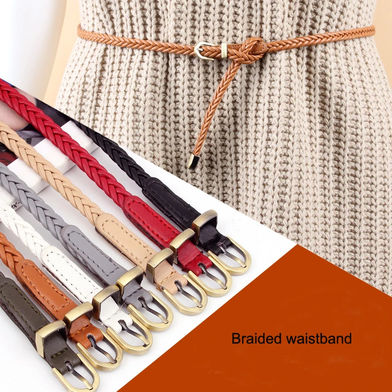 

New 2019 Womens Belt Brief Knitted Candy Colors Metal Buckle Thin Casual Braid Belt Female Belt For Dress High Quality LJ40