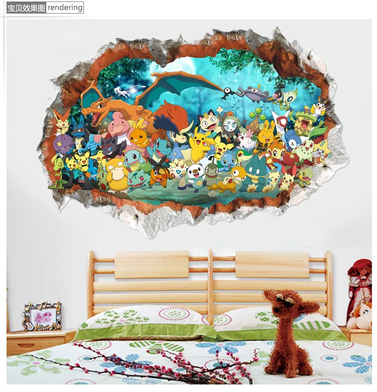 Настенные наклейки Покемон детская спальня украшения аксессуары Go 3D мультфильм муравейник стереоскопический рисунок