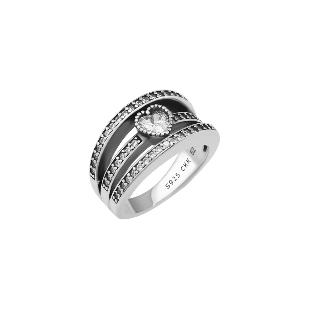 

100% 925 Sterling Silver Jewelry Heart Fascination Ring with Clear Cubic Zirconia Free Shipping