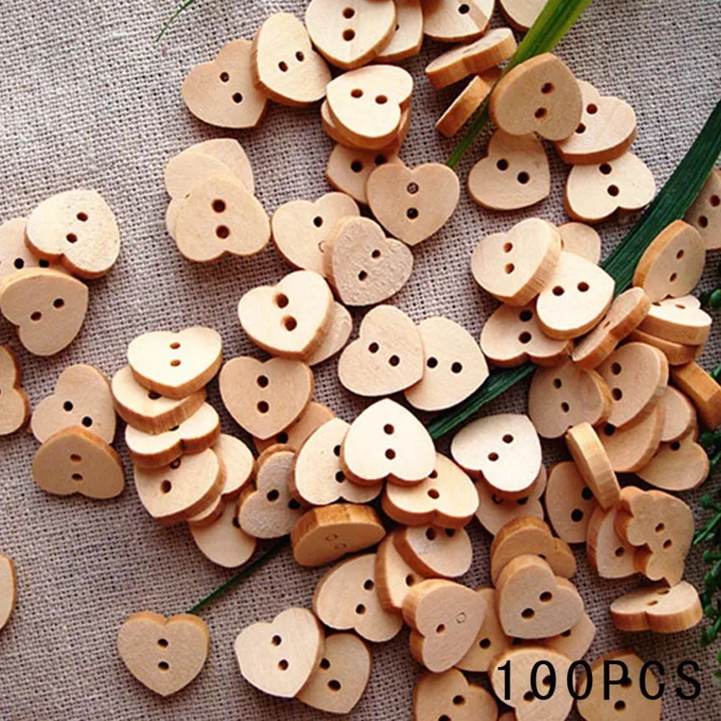 

Fashion Natural Sewing Buttons Craft 100pcs/lot Heart Shaped Wooden Buttons 2 Holes Scrapbooking Products Hot sale