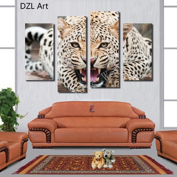 

4 Panel(No Frame) Ferocious leopard Painting Canvas Wall Art Picture Home Decoration Living Room Canvas Printing,canvas painting