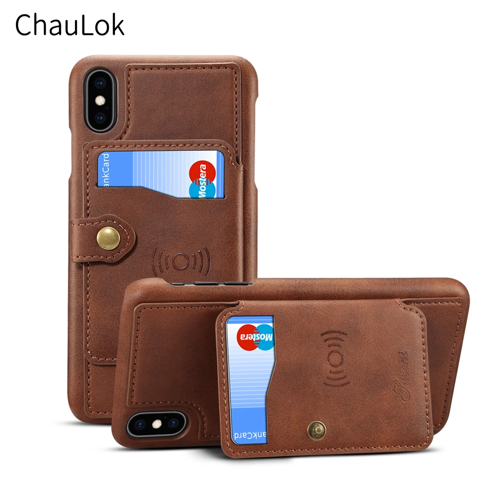 

ChauLok Unisex Business PU Leather Wallet Card Case Slots Back Cover for iPhone XR XS Max X Stand Flip Cover for iPhone7 8 Plus