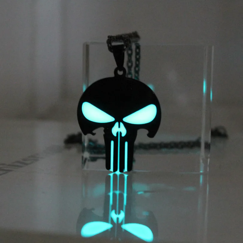 

Punisher necklace skeleton skull Glowing necklace Punk Necklace Pendant Necklaces GLOW in the DARK Super hero amulet gift