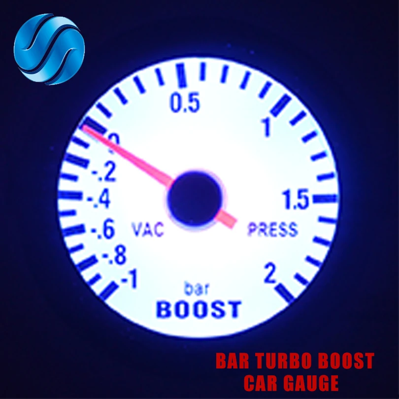 

DRAGON GAUGE Car Gauge 2" 52mm Bar Turbo Boost Gauge -1~2 Bar/-30~30 PSI Vacuum Press Meter for Auto Blue Light Black Rim Shell