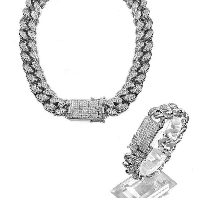 s Men/'s Hip Hop Bracelet Silver Tone Fully Cz Miami Cuban Style Link