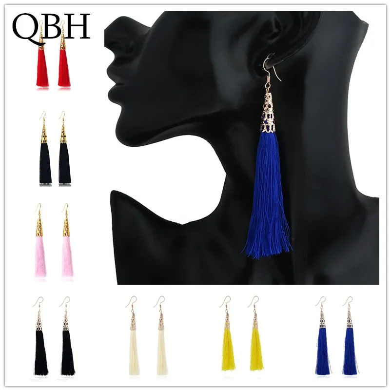 

EK2057 Ethnic Boho Cotton Long Tassel Dangle Earrings Women Fashion Jewelry European Exaggerated Drop Earrings Bride Pendientes