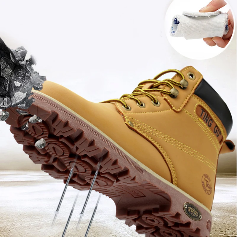 

Leather High-tops Breathable Men Safety Shoes Steel Toe Work Shoes For Men Anti-smashing Construction Sneaker Male Labor Shoes