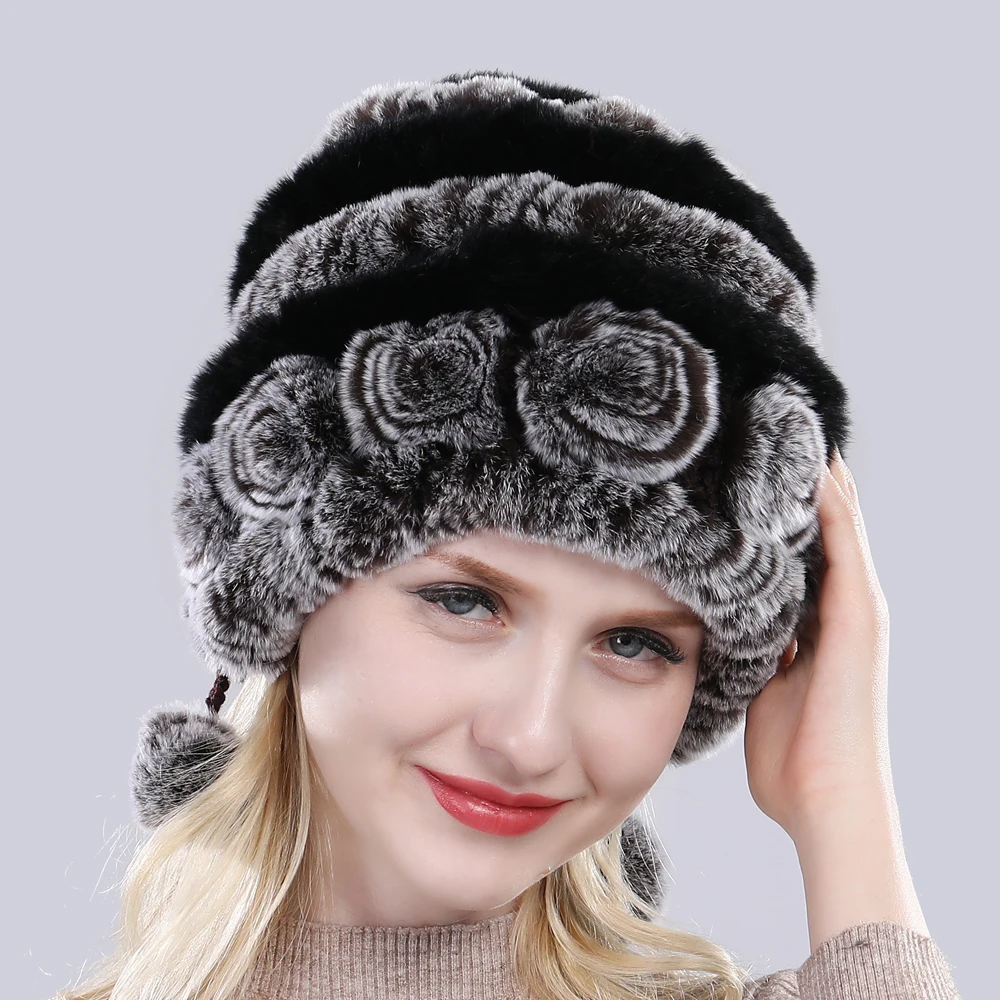 Natural Soft Knitted Rex Rabbit Fur Hat Russia Women Winter 100% Genuine Rex Rabbit Fur Caps Lady Warm Real Rex Rabbit Fur Hats 5