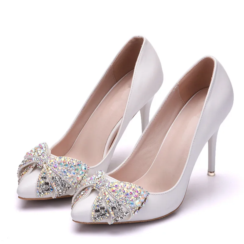 Женские туфли-лодочки из искусственной кожи; пикантные свадебные туфли с острым носком; женские модельные туфли на высоком каблуке; тонкие туфли; стразы; туфли-лодочки без застежки; XY-B0063