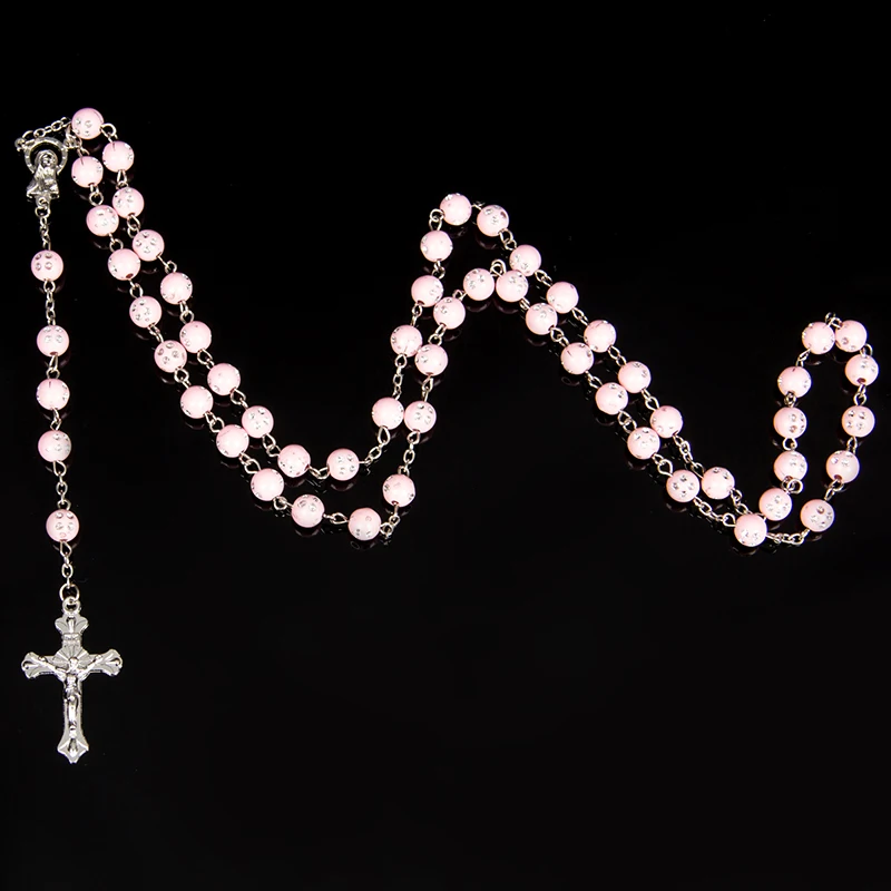 

White Rosary Beads Religious Catholic Rosary Necklace Five-Decade Rosary Prayer Jesus Crucifix Stars Mary Centerpiece