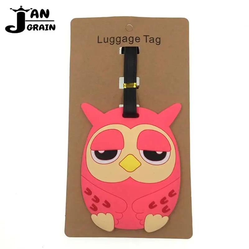 

Cartoon Animal Pink Owl Luggage Tag Travel Accessories Silica Gel Suitcase ID Address Holder Baggage Boarding Tag Portable Label