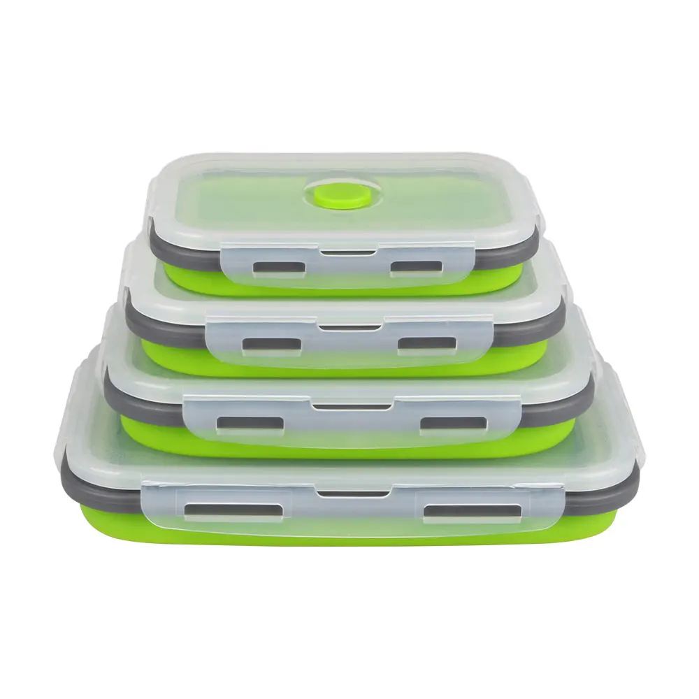 Силиконовый складной Ланч-бокс, контейнер для хранения еды, Bento BPA Free, Microwavable, портативный, для пикника, кемпинга, прямоугольная, открытая коробка