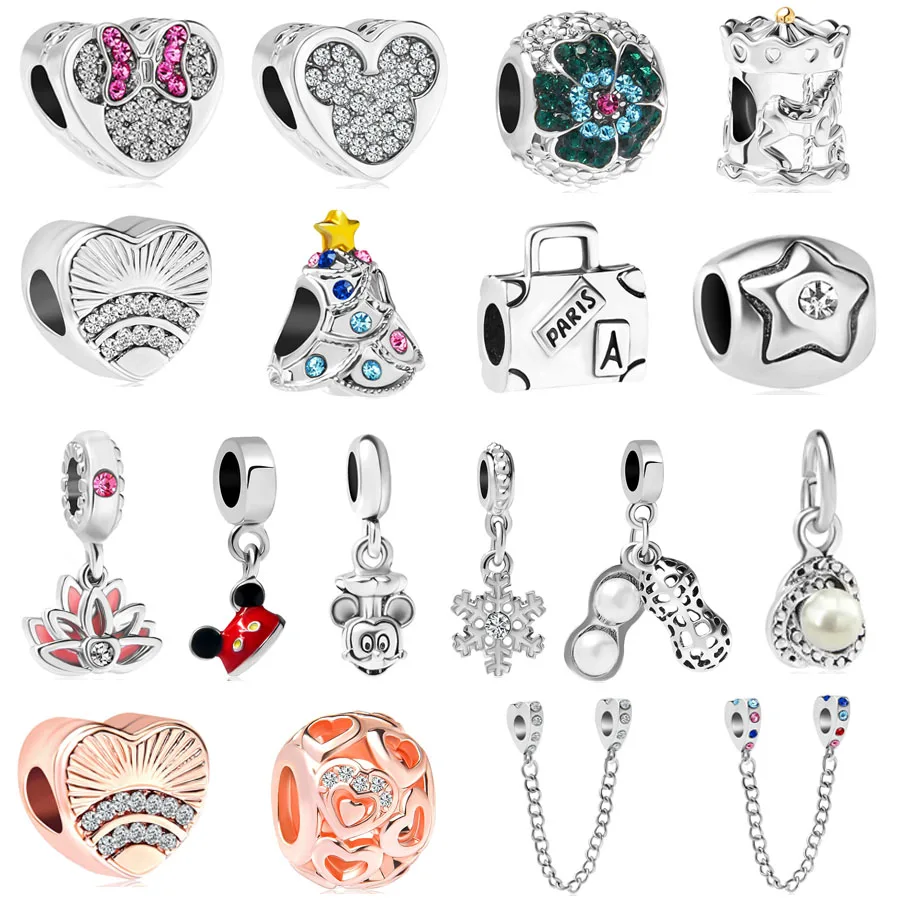 

free shipping 1pc silver rose mickey minnie flower bag bead Fit Pandora Original Bracelet DIY Making Gift Women Jewelry mix081