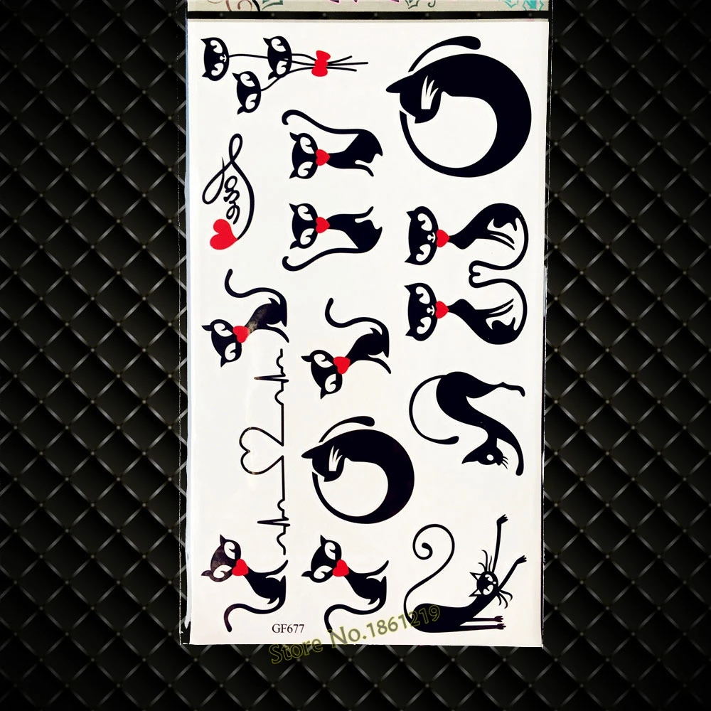 

Cartoon Black Car TEmporary Tattoo For Kids Body Arm Women Black Tattoo Stickers ECG Designs 17x10CM Cute Cat Flash Tatoos