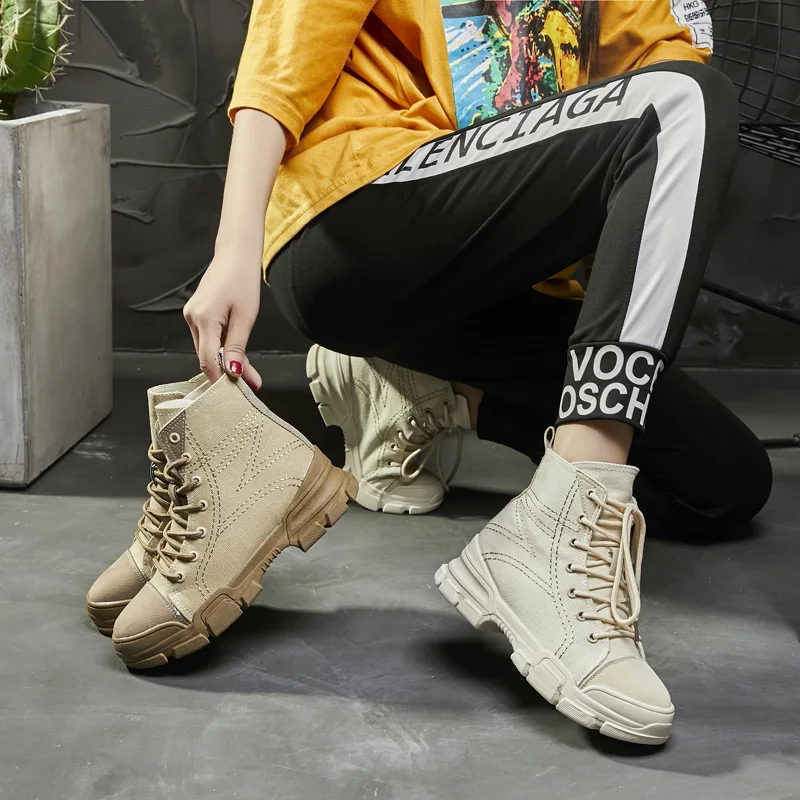 Les Beige khaki Fourrure En Femmes De Semelle Mode Bottes Femelle D'hiver À Peluche Lacets Cheville Neige Pour Chaud Chaussures rxeBodCW
