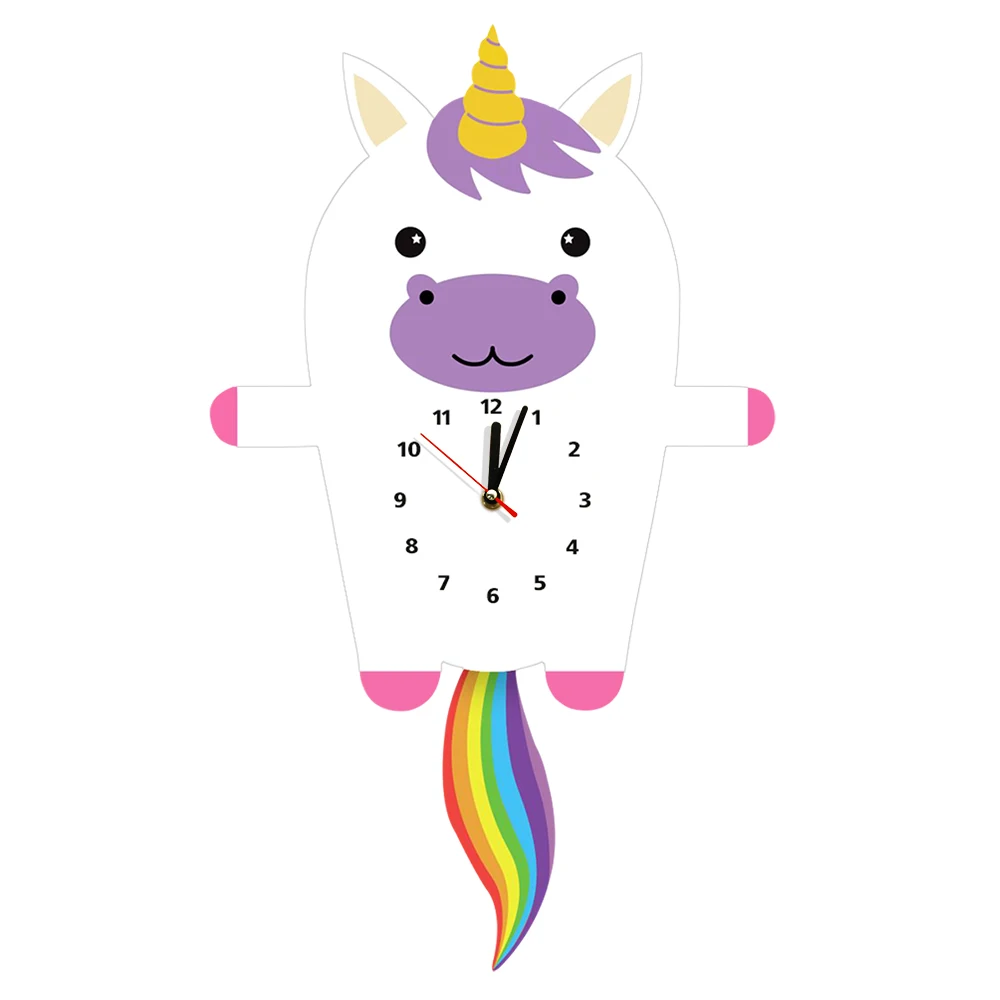 

Magical Unicorn Wall Clock With Pendulum Tail Wooden Wall Clock Unicorn Decor Princess Wall Art Nursery Kids Bedroom Wall Clock