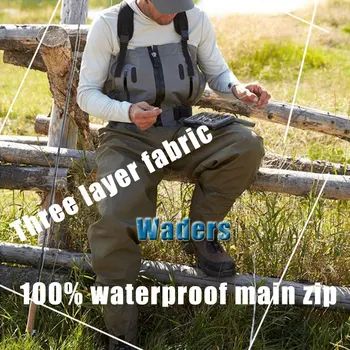 Waders 3-ply Durable Waterproof Breathable Lightweight Fishing Hunting Chest Waders Pants for Men with Neoprene Stockingfoot