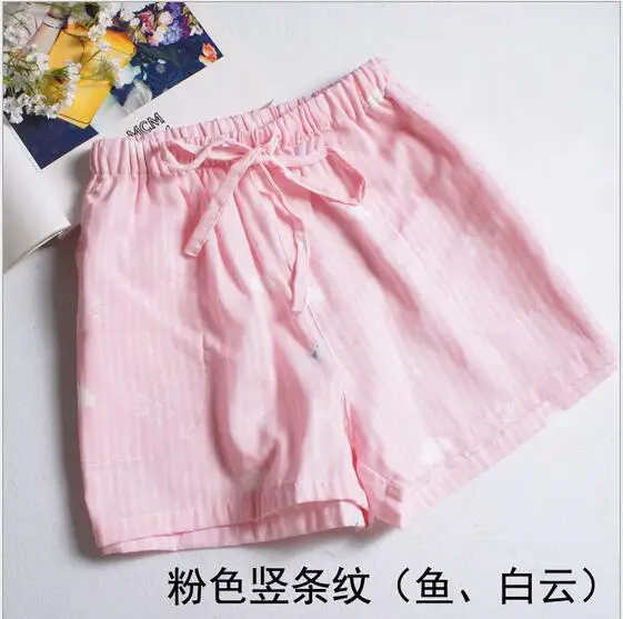 Пижама Короткие штаны пижамные штаны из хлопка летние четырех стилей на шнурке с принтом Для женщин спальные брюки шорты для сна Q282 - Цвет: light pink