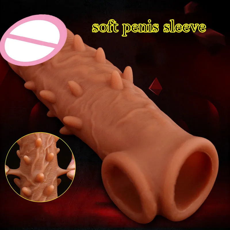 Silicone Cock Sleeve Reusable Condoms Penis Extender Enlargement Dildo Realistic Sleeves With Soft Thorn For Men | Красота и здоровье