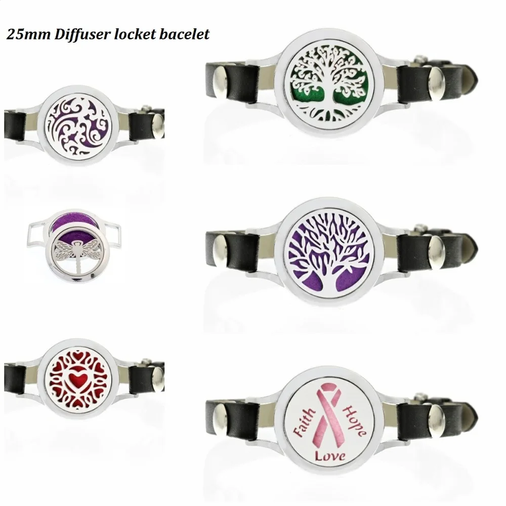

Tree of life Ribbon Essential Oil Diffuser Locket Bracelets Pu Leather twist screw 25mm locket for Women Aromatherapy Bracelet